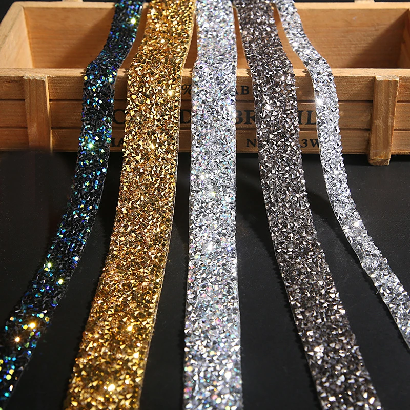 

Hotfix Colorful AB Rhinestone Trim Chain Crystal Fabric Ribbon Strass Banding Resin Applique for Clothes Crafts, Select