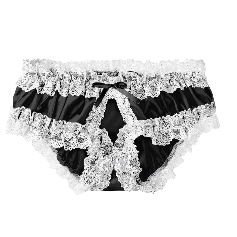 

iEFiEL Mens Sissy Soft Satin Panties Frilly Ruffled Lace Maid Briefs Underwear Crossdress Sexy Underpants
