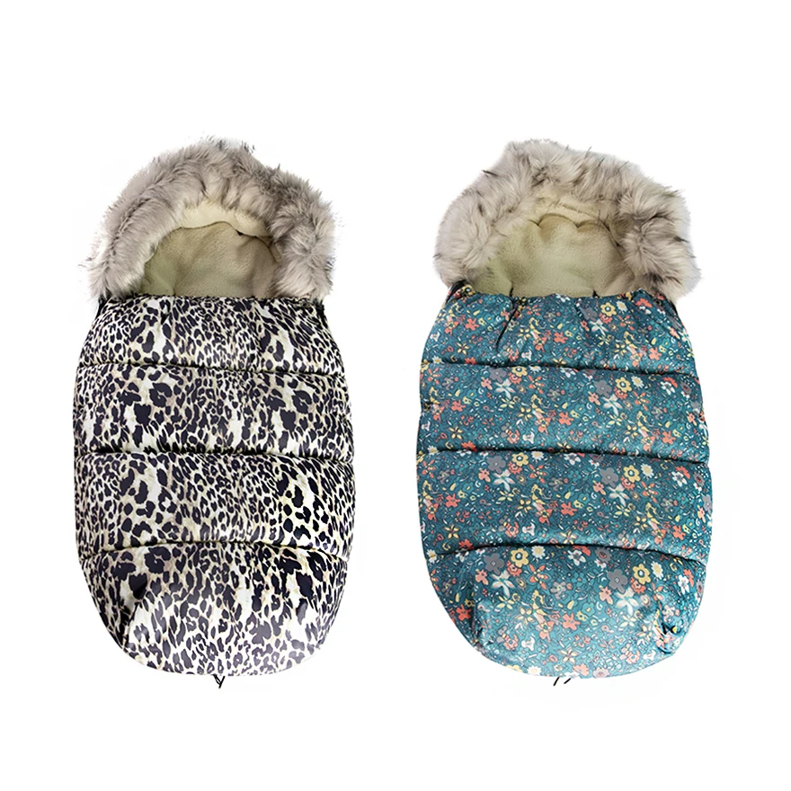 

Flower and leopard printed windproof soft baby foot muff fleece infant baby sleeping bag, Customized color