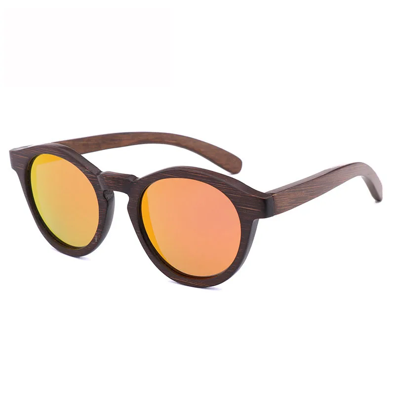 

Wooden 2022 Custom Logo Wholesale And Bamboo Cheap Retro Brown Men Women Spring Hinged Glasses Wood Sunglasses Round, Custom color