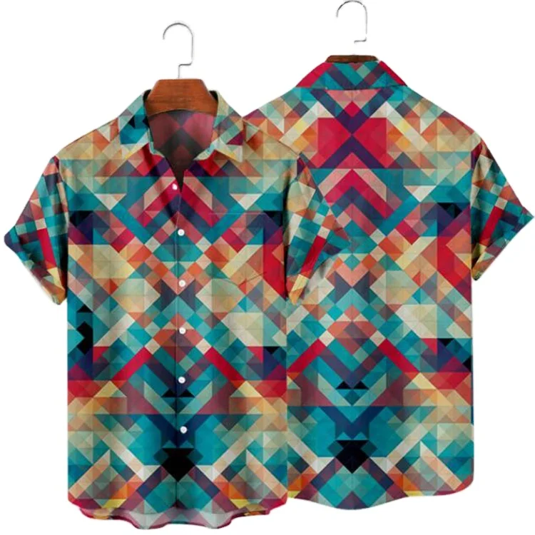 

Summer Mens Short Sleeve Lapel Shirt Size XS-4XL Striped Simple 3D Printing Men Shirt With Pockets