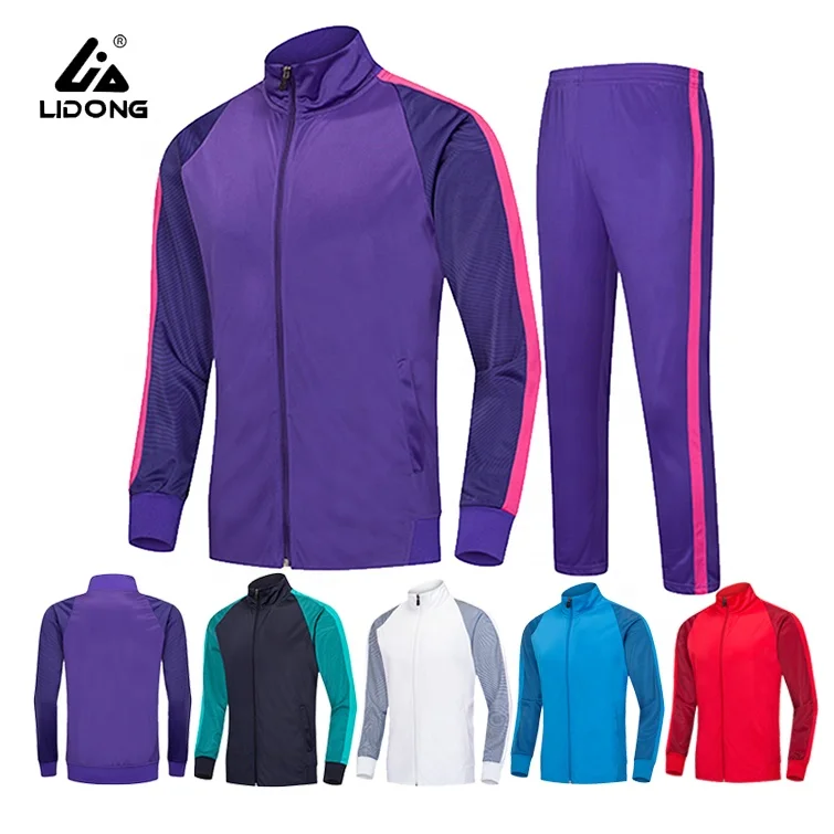 

Oem Wholesale Custom Mens Womens Two Piece Embroidery Logo Jogging Suit Color Block 100% Polyester Purple Track Suit