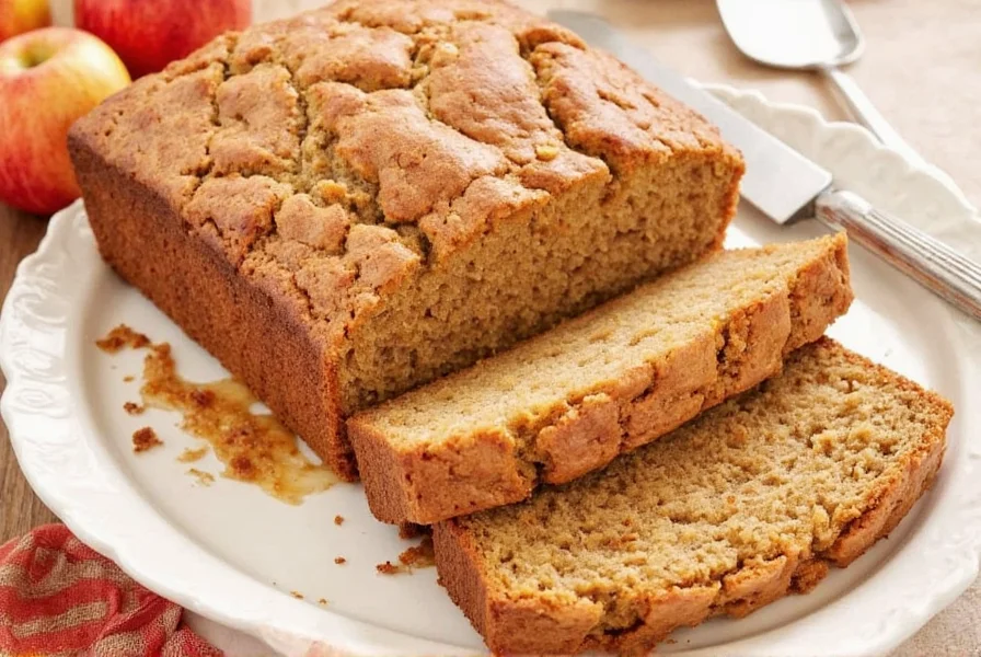 Golden brown apple cinnamon bread loaf cooling on wire rack with steam rising