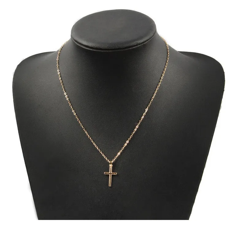 

Bohemian Nicel Free 14K Gold Plated Tiny Cross Necklace For Mothers Day Gift Religious Christian Jesus Cross Pendent Necklace