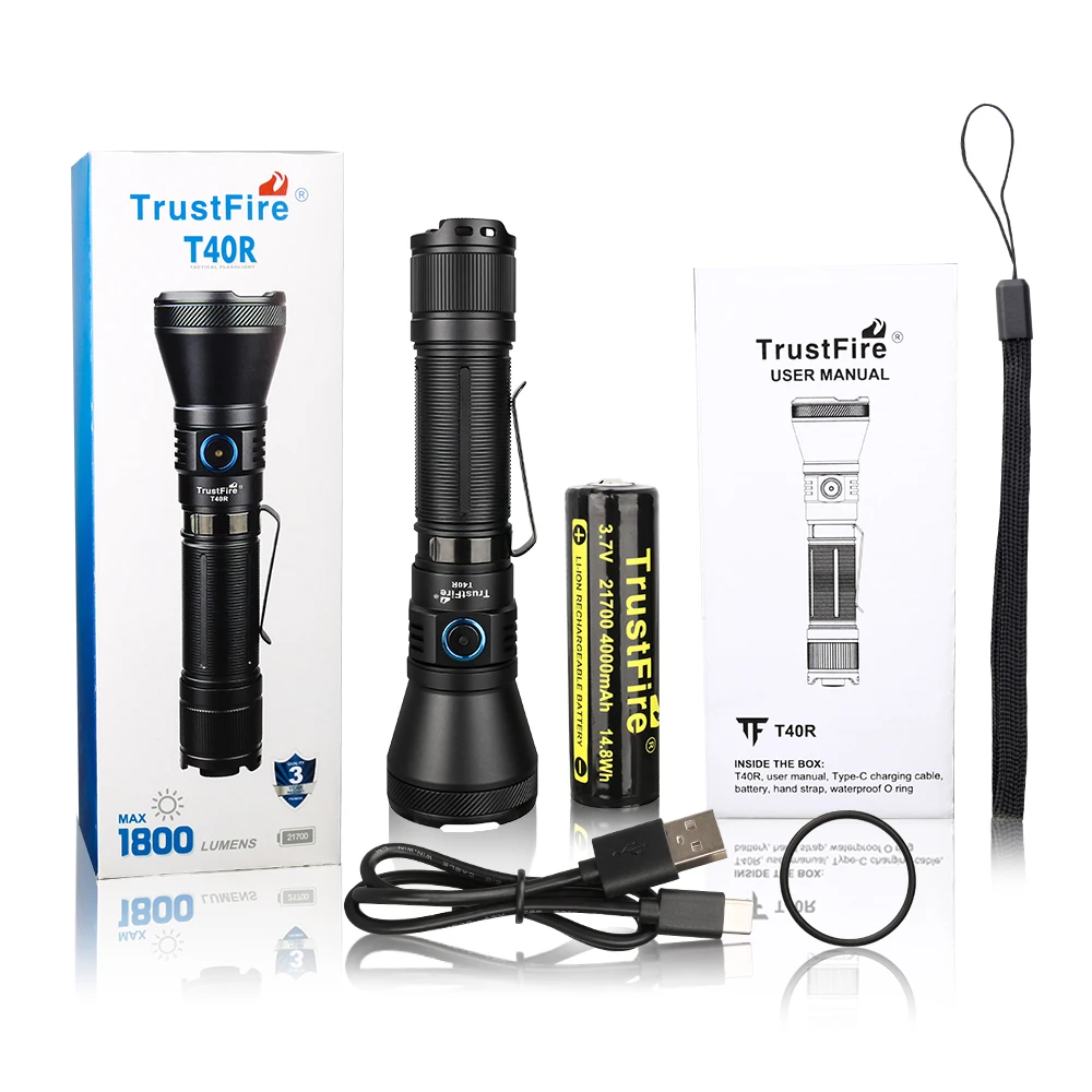 

TrustFire T40R powerful led flashlight 550 meters long distance range tactical flashlight with clip