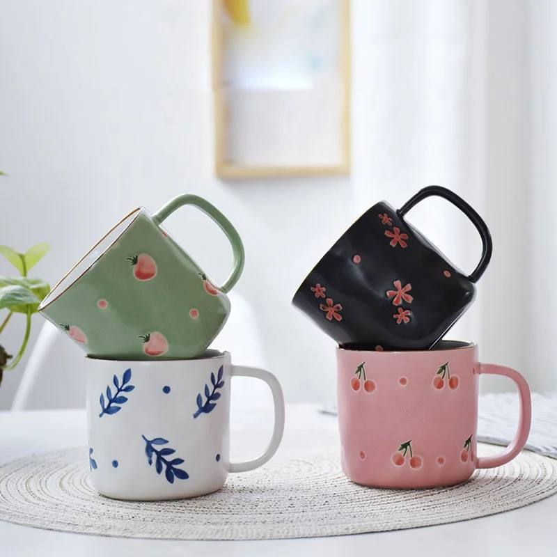 

Hand-painted Japanese style ins printing water cup mug breakfast milk cup ceramic, As picure or customized
