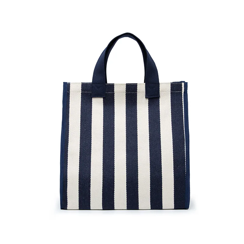 

Low MOQ Durable Strong Standard Size Striped Canvas Bags Tote Shopping Bag, Customized color