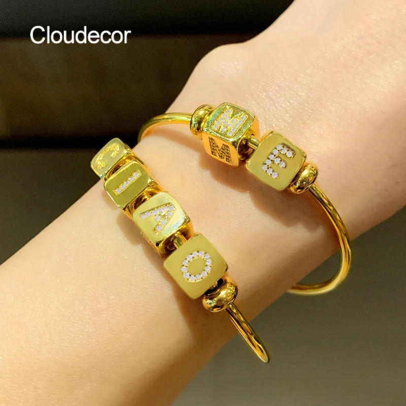 

DIY Sliding Letters 26 Letter Name Bangle Custom CZ Letter Adjustable Bangles Designer Charms Pendants For Bangles For Girls, Steel/gold/rose gold