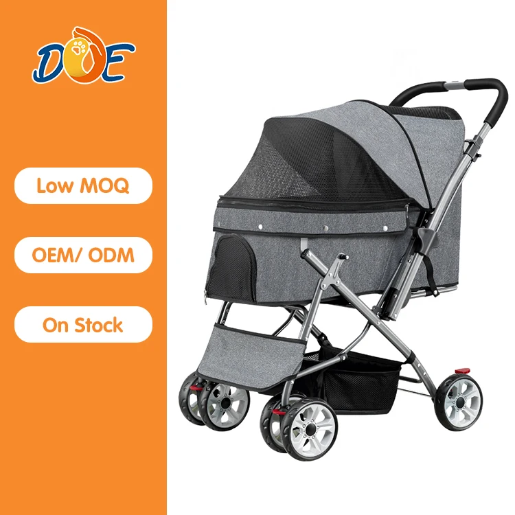 

Competitive 4 Wheels Dog Cat Trolley Travel Folding Twin Pet stroller