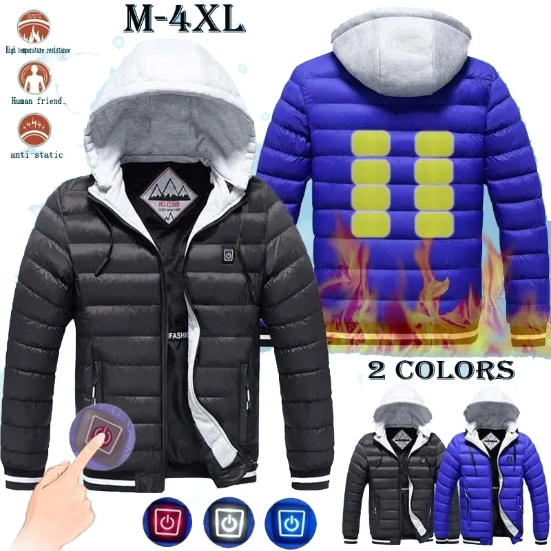 

S-4XL Factory wholesale custom heating down jacket jacket USB heating hooded men's down jacket
