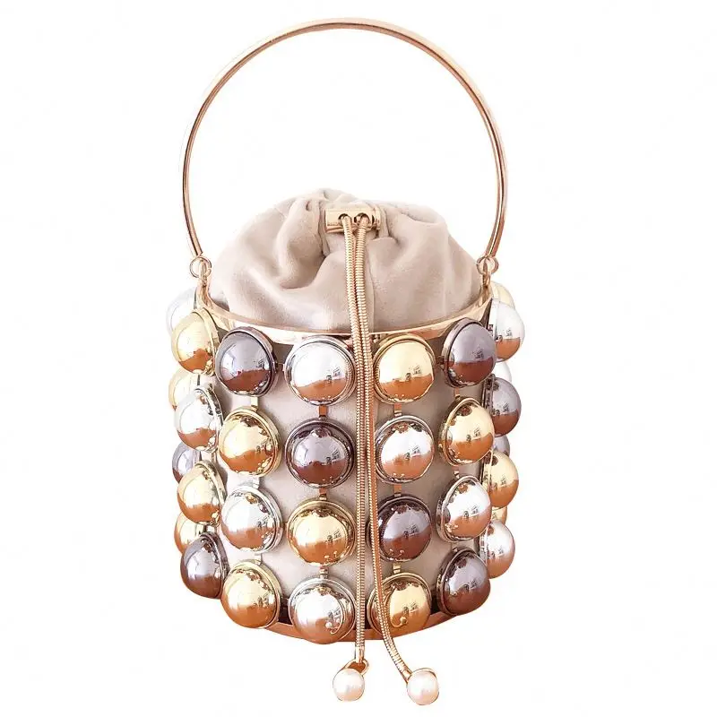 

New Design Bucket Bag Diagonal Hand Pearl Bag Ladies Hand Bags Shoulder Luxury Handbags, Pearl apricot, pearl black, metallic apricot...