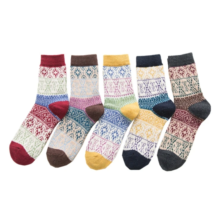 

Autumn and winter style thickened warm ladies cashmere socks double road woman socks rice word flower sock, As picture