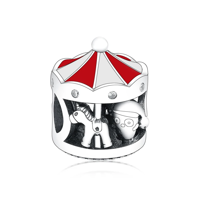 

Fine Jewelry Fashion Wholesale 925 Sterling Silver Red Enamel Christmas Carousel With Love Peace Beads Custom Charms