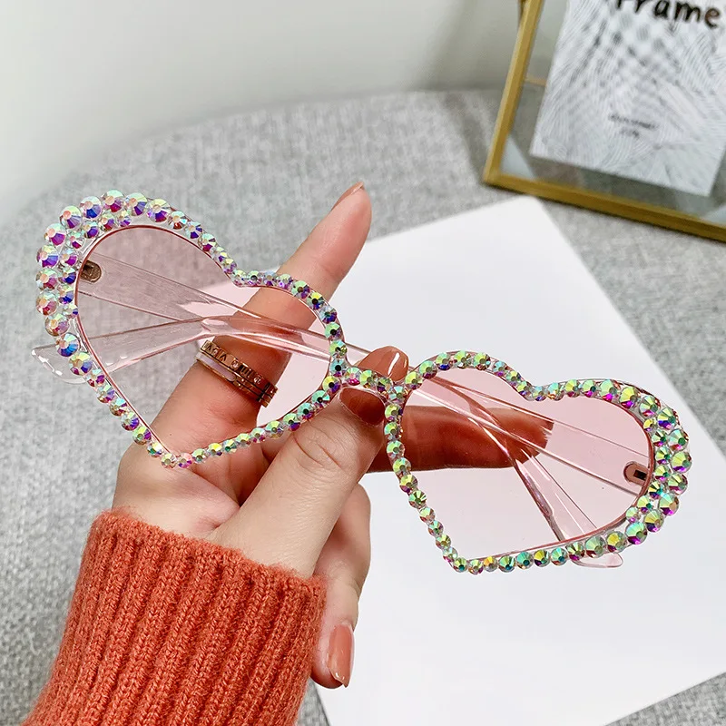 

2023 European and the United States new style sun glasses lunettes de soleil cute diamond cat eye heart shape sunglasses