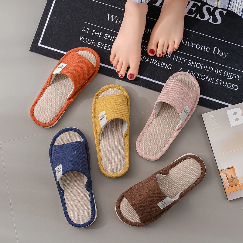 

2021 new slippers household four seasons men and women cotton linen winter indoor linen home soft bottom couple slippers