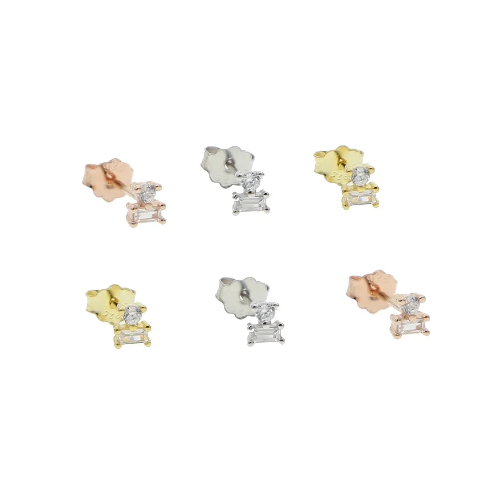 

2021 Cute real 925 sterling silver Small Earrings Fashion cz paved Minimalis Stud Earrings For Women Girls Jewelry drop ship