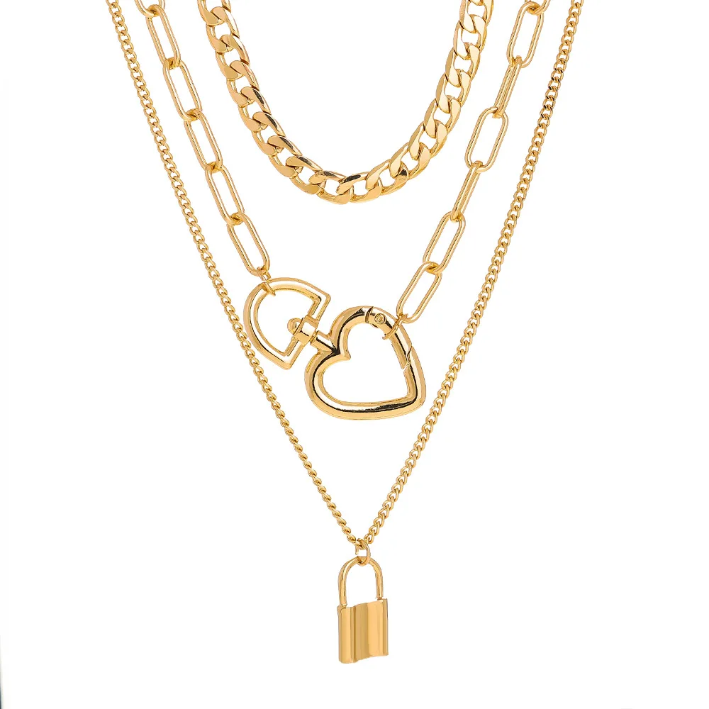 

Fashion Design Ins Style 18K Gold Heart and Lock Pendant Necklace