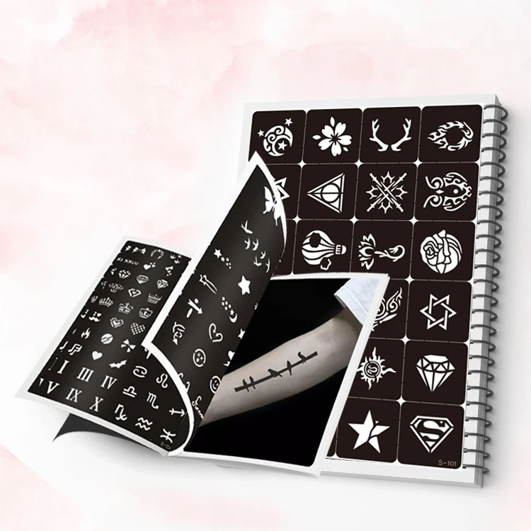 

glitter and airbrush and henna tattoo stencil booklet  size using for DIY BODY ART, Black