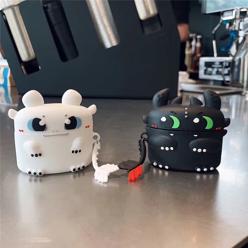 

3D Cartoon Black/White Dragon Silicone Case For AirPods 1/2 Wireless Headphone Protective Case Cover, As show