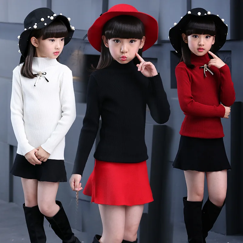 

2020 new girls elastic shirt autumn/winter semi-high-neckknitted bottoms solid-colored head sweater.