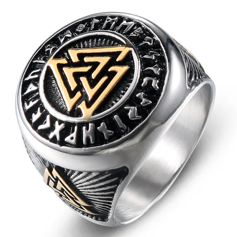 

Wholesale vintage gold plated stainless hip hop ring jewelry design viking ring mens gold ring, Picture