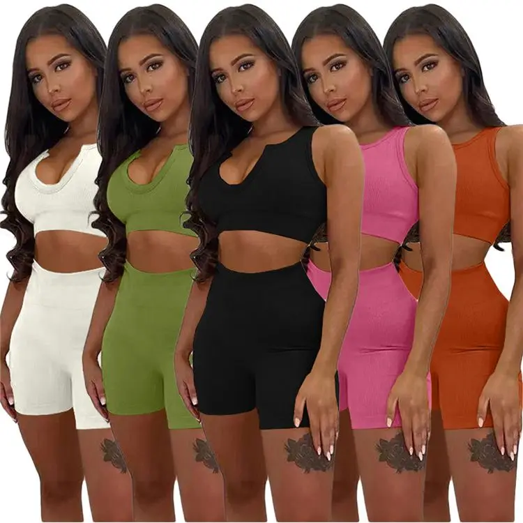 

Drop Shipping Sleeveless wanita set Summer Womens Two Piece Set Women 2 Piece Outfit Tracksuit For Women