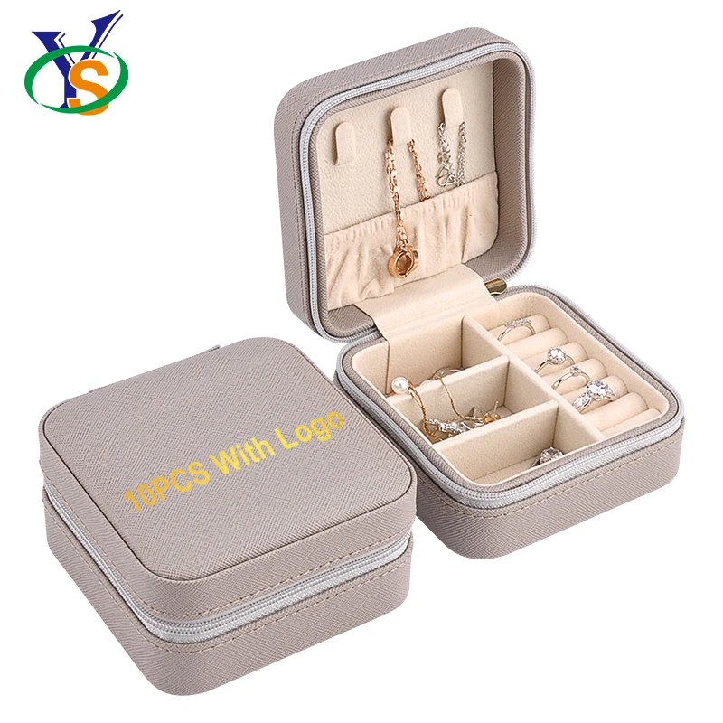 

Wholesale Custom Portable Necklace Box Leather Travel Zipper Jewelry Case, Gray