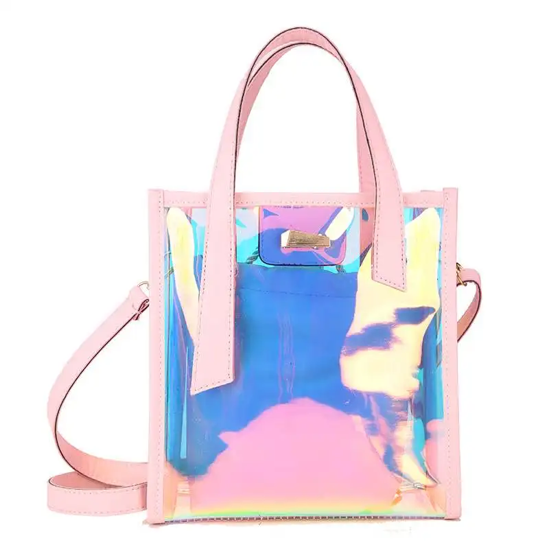 

Transparent Holographic Laser Hologram Handbag for Women Large Capacity Totes Ladies Fashion Colorful Shoulder Bag, Black,sliver,gold,pink