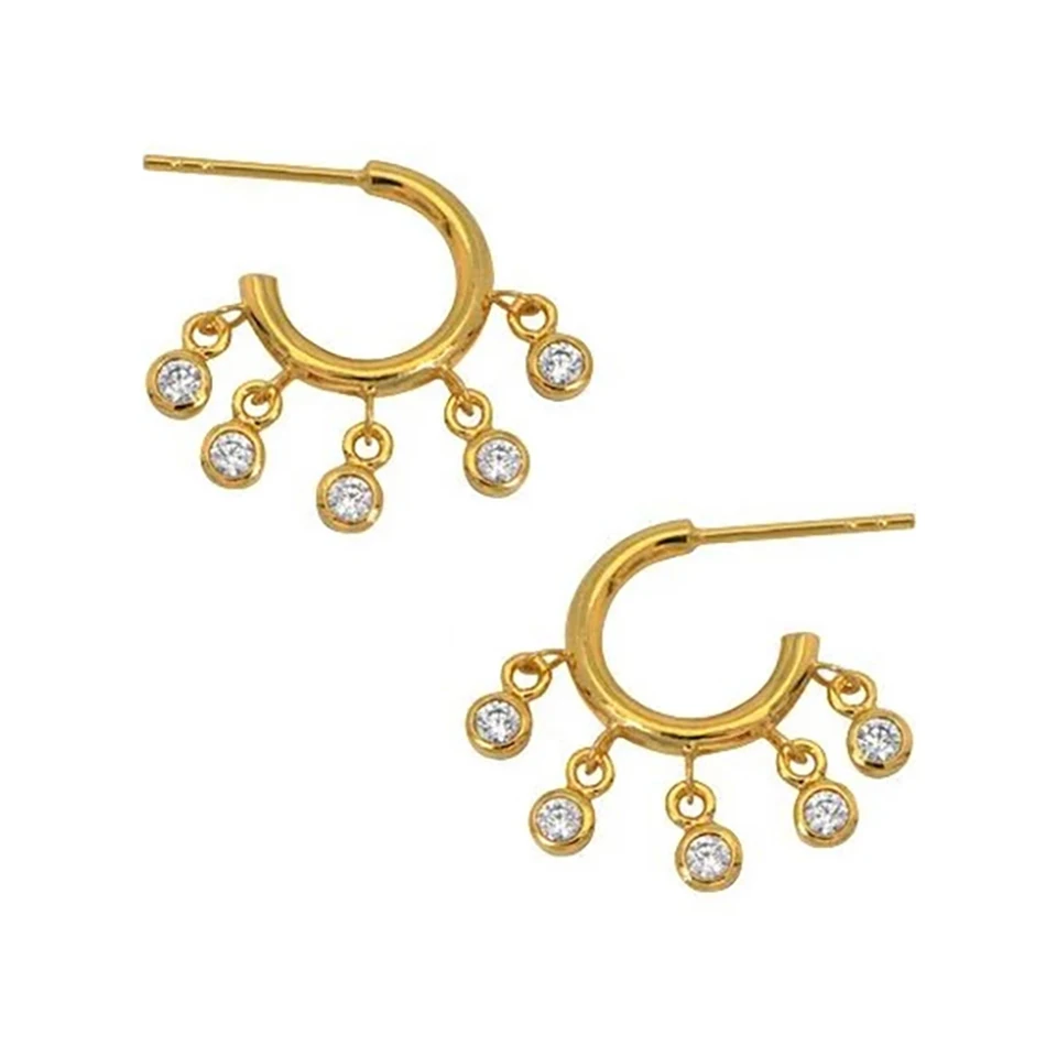 

fine jewelry wholesale trendy earrings 18k gold plated 925 sterling silver mini shaker bezel hoop earrings