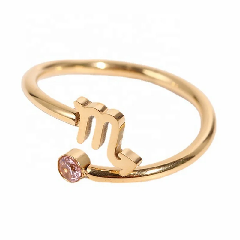 

New Fashion 12 Color Birthstone Ring  18K Gold Plated Stainless Steel Zodiac Ring Astrology Jewelry Rings Women