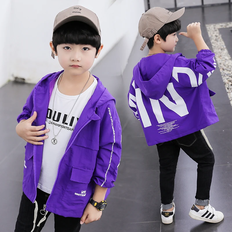 High quality boutique fashion design boys jacket 100%polyester printed hooded pink kids windbreaker jacket