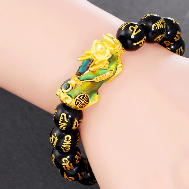 

Agate Beads Stone Bracelet Pixiu Feng Shui Bracelet Changing Color Buddha Good Luck WealthPIXIU Bracelets, As picture show