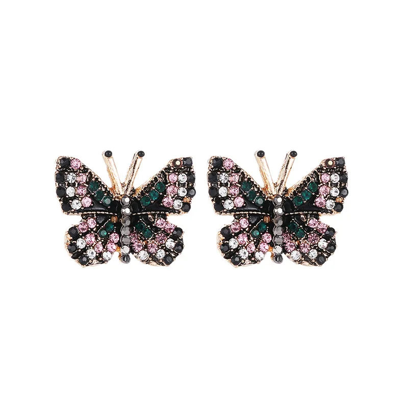 

crystal stud earrings women small fresh and sweet butterfly female personality short earring jewelry