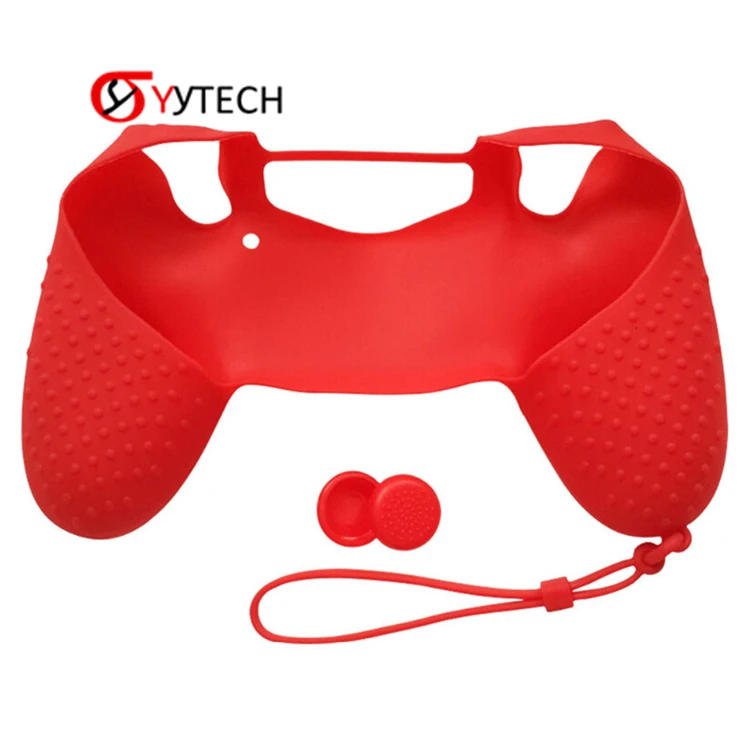 

SYYTECH 3 in 1 Anti-Slip Colorful Lanyard Silicone Rubber Skin Grip Cover Case Protector for PS4 Controller Cap, Black, blue, red, white, camouflage blue red green