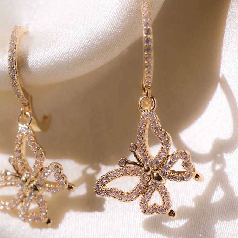 

New Romantic Rose Gold Color Butterfly Women Drop Earrings Inlaid Crystal Zircon Female Fashion Earring Jewelry