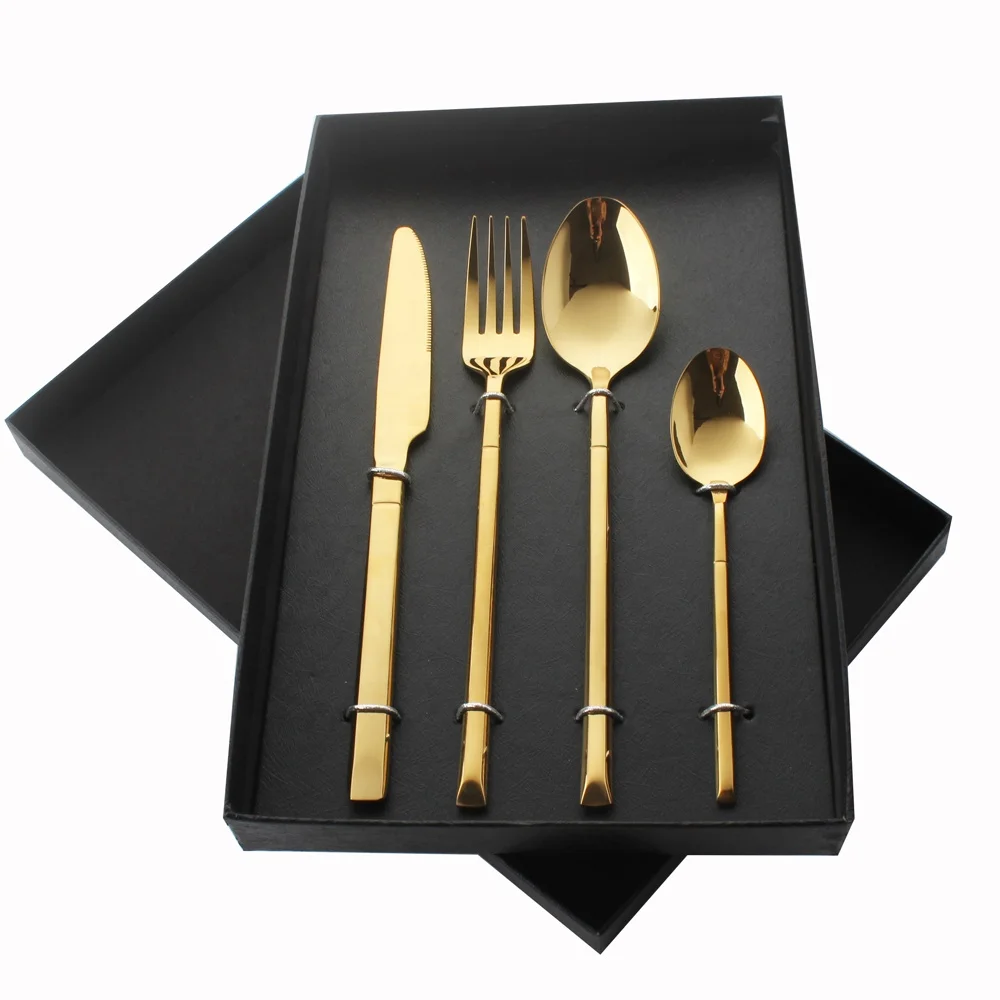 

china manufacturers copper rose gold plated 304 stainless steel restaurant cutlery flatware set with gift box