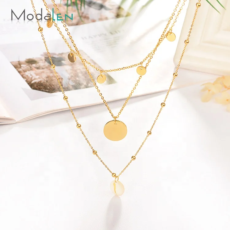 

Modalen Round Charm Stainless Pendant Gold Chain Layer for Women Fancy Seashell Necklace