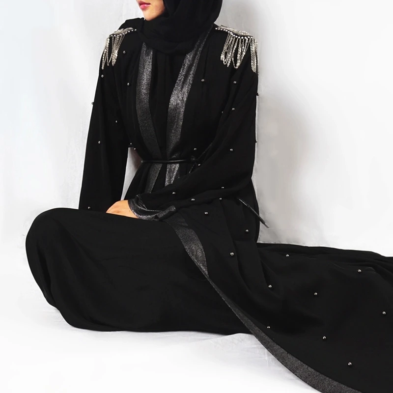 black abaya with pearls