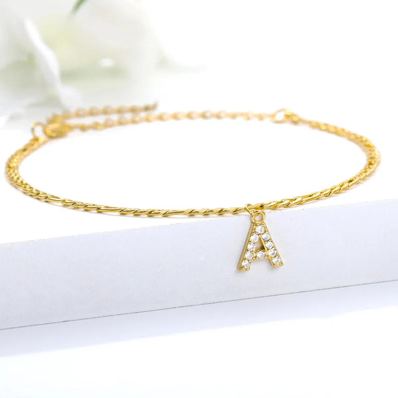 

Tarnish Free Foot Jewelry Gold Plated NK Figaro Chain Ankle Bracelet Dainty Stainless Steel A-Z Alphabet Letter Initial Anklet