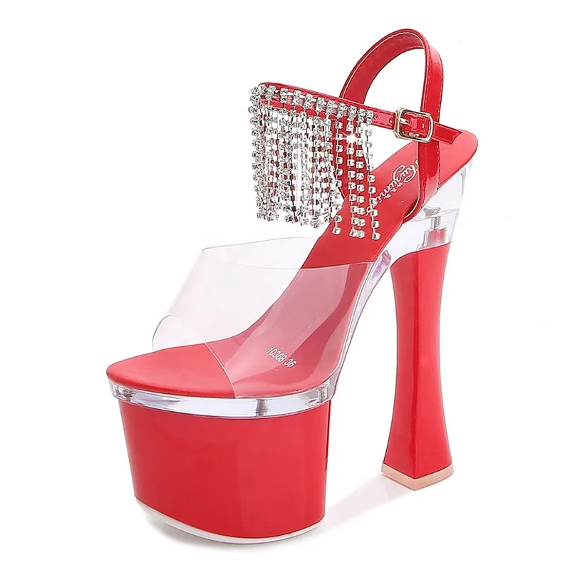 

Big Size 35-43 European American new popular bling chains high-heeled sandals 18cm stripper heels platform shoes