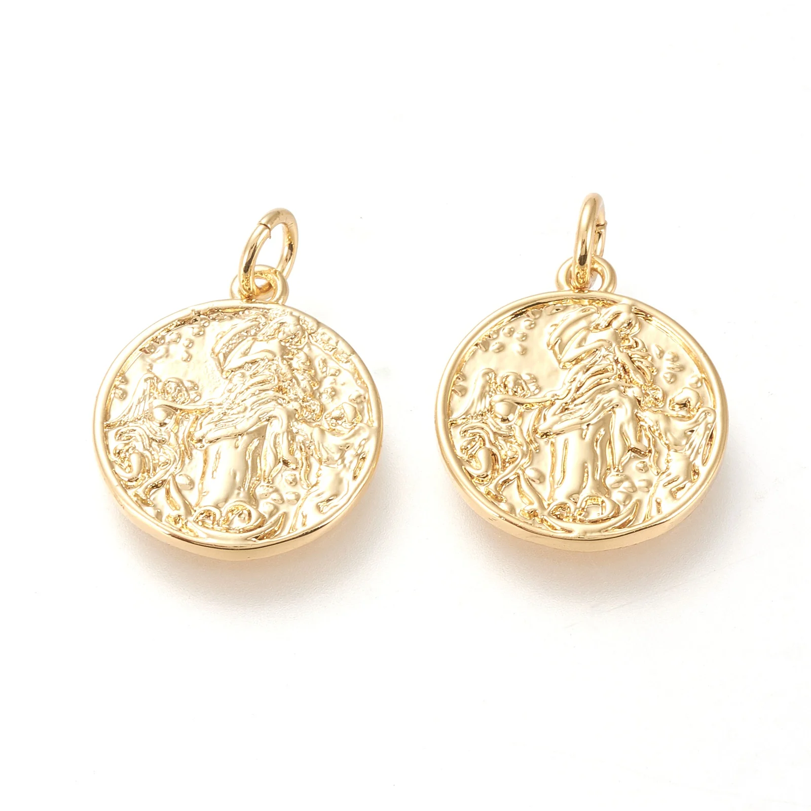 

Pandahall Real 20K Gold Plated Flat Round with Angel Brass Pendants