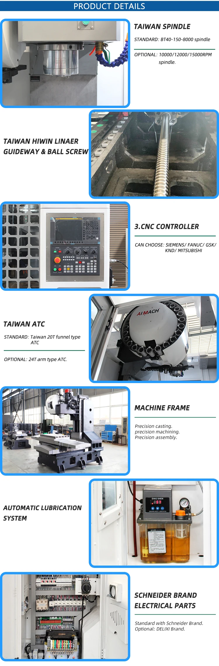 VMC850 Metal Working CNC Milling Machine Vertical Machining Center Automatic 4 Axis 5 Axis Torno CNC Turning Metal Lathe