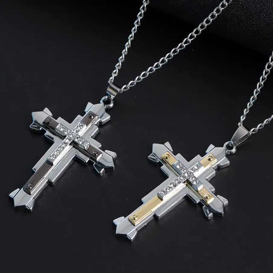 

Gothic Titanium Steel Cross Pendant Necklace Retro Cross Necklace for Men Women Spiritual Party Jewelry, 4 color