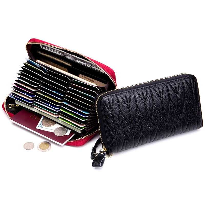 

RFID Wholesale Top grain women leather wallet fashion long purse credit card cash wallet phone holder passport holder 36 Card