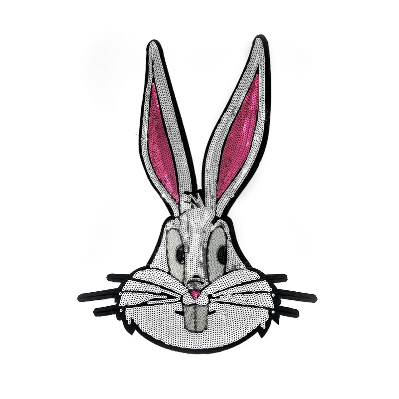 

Big Size Sequin Patches Rabbit Design Sequin Embroidery Iron on Patches for T-shirt