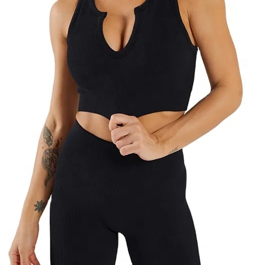

Hot sale women's fashion 2-piece dynamic elastic seamless yoga pants quick-drying deep V vest bra yoga fitness sportswear, Picture color/custom color