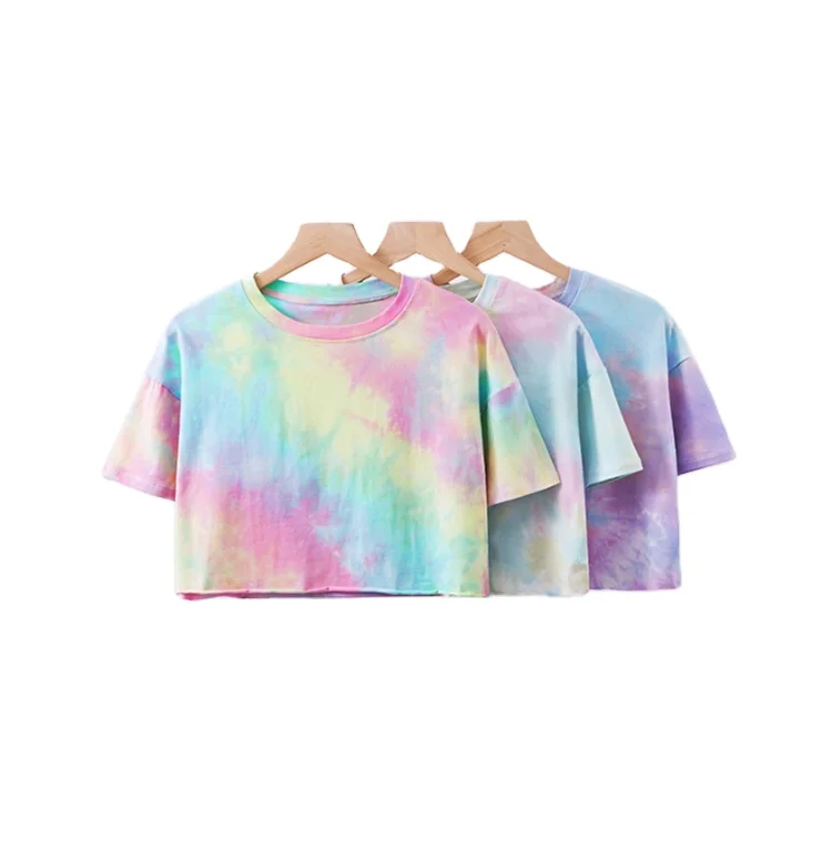 

Casual Custom Logo Tie Dye Crop Top Women T shirts Summer