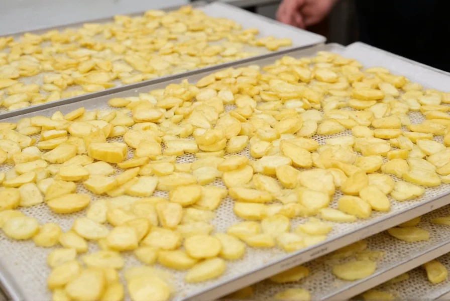 Fresh ginger slices arranged on dehydrator trays for drying process