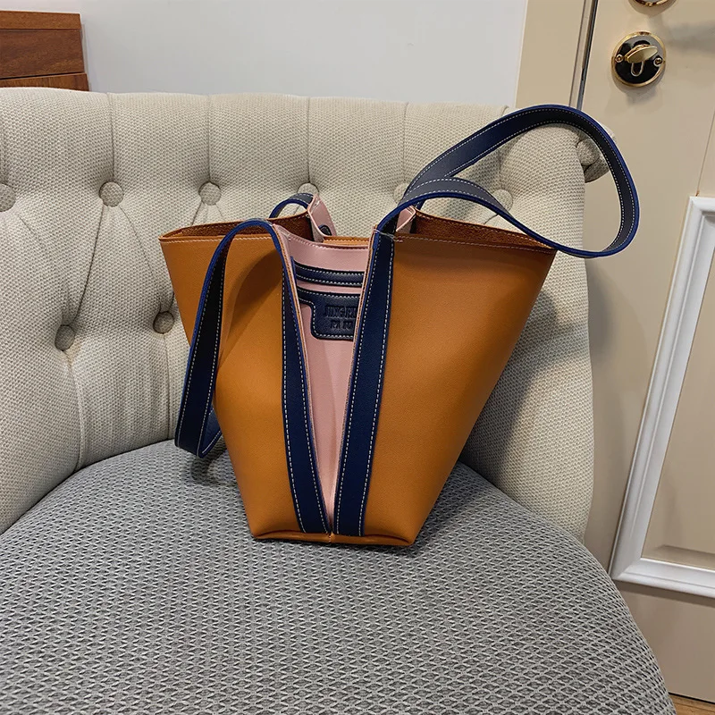 

Vintage Contrast Color Women Tote Bags leather tote bag tote hand bag, Black,white,red,golden,pink,green