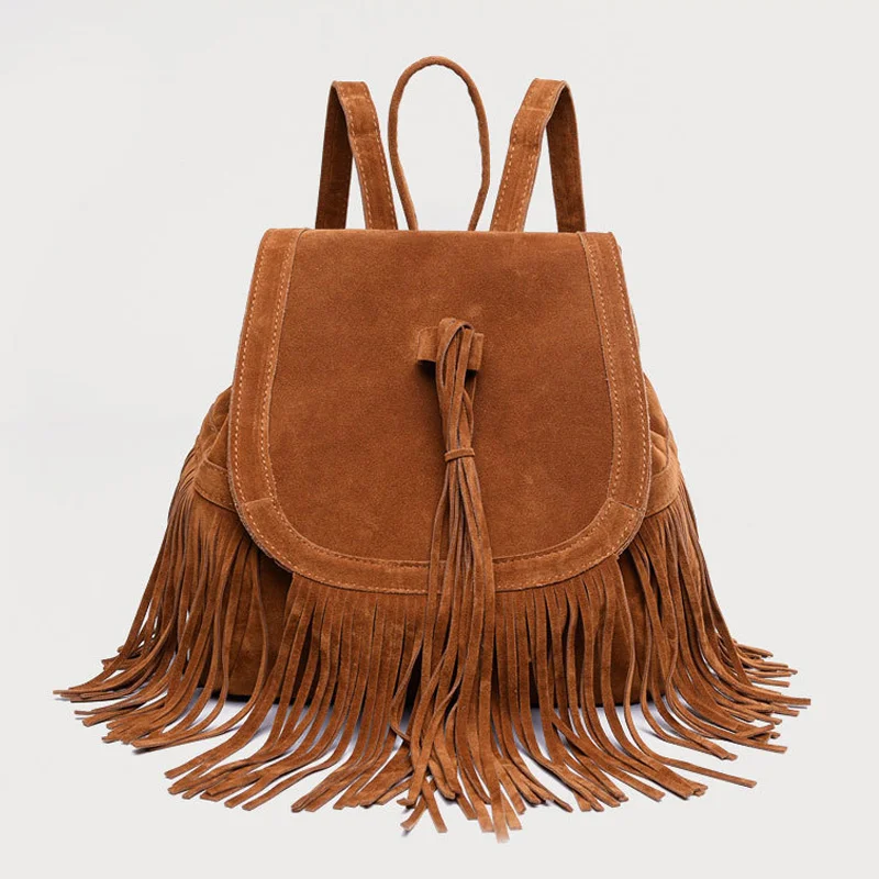 

LUI SUI Women's Fringed Backpack Suede Tassel Shoulder Bag dom1001243 Hobo Crossbody Handbag